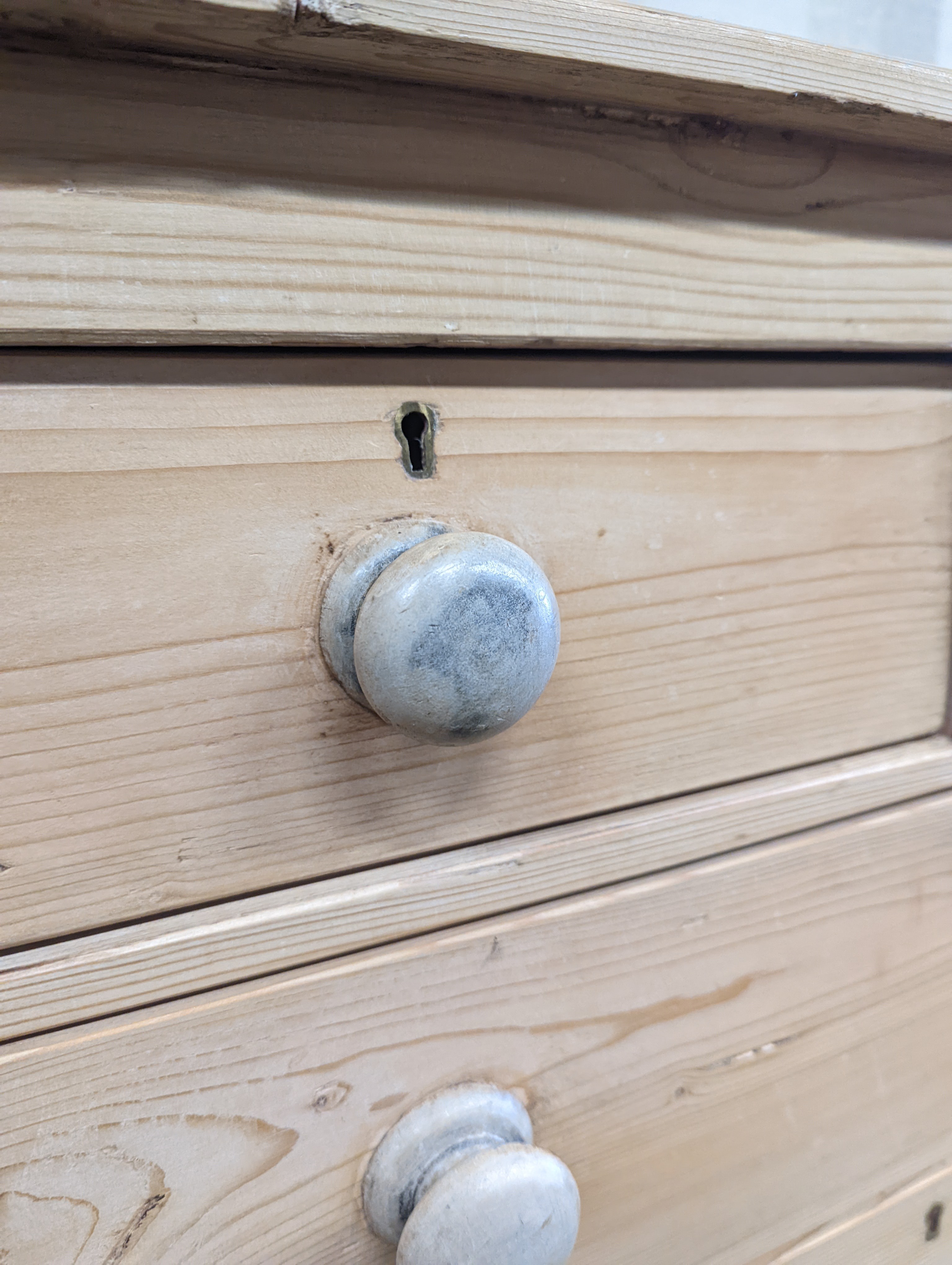 A Victorian pine chest of two short and three long drawers, width 94cm, depth 44cm, height 96cm
